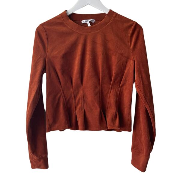 BCBGeneration Burnt Orange Brown Faux Suede Crew Neck Corset Style Top - Size S - Picture 1 of 9